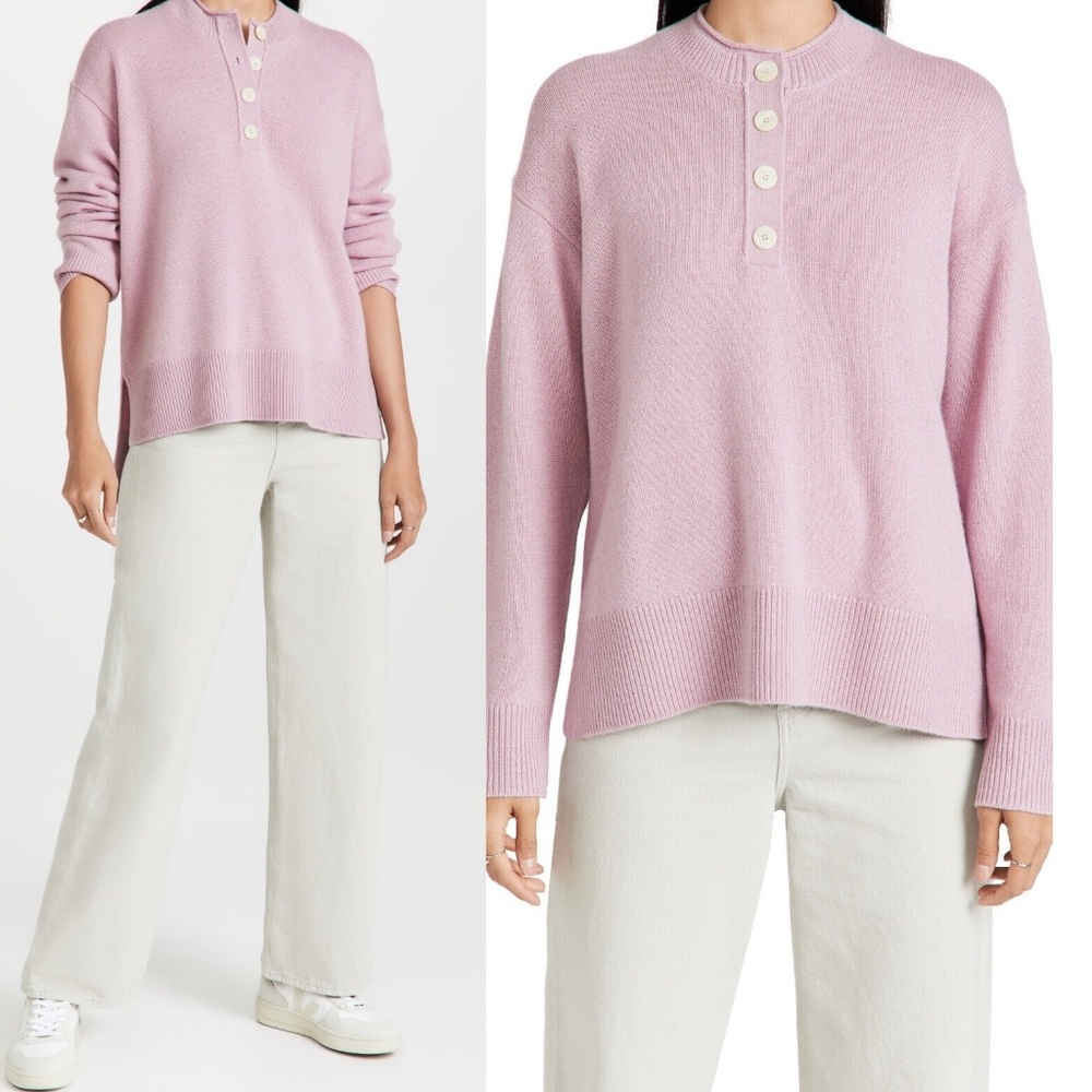 Theory Button Up Henley Super Soft 100% Cashmere Sweater in Wild Lilac - size XS